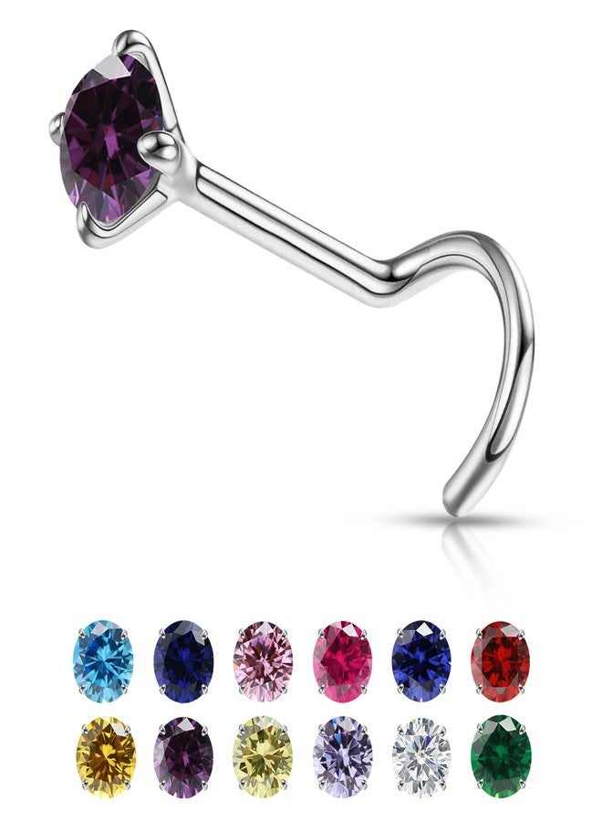 VDKIDKT Small Birthstone Nose Stud, 20G Nostril Solid 3mm Round CZ Nose Piercing Jewelry for Women Men Hypoallergenic Gold Nose Ring Stud with Tiny CZ Diamond (2.Feb-Amethyst) - Image 1
